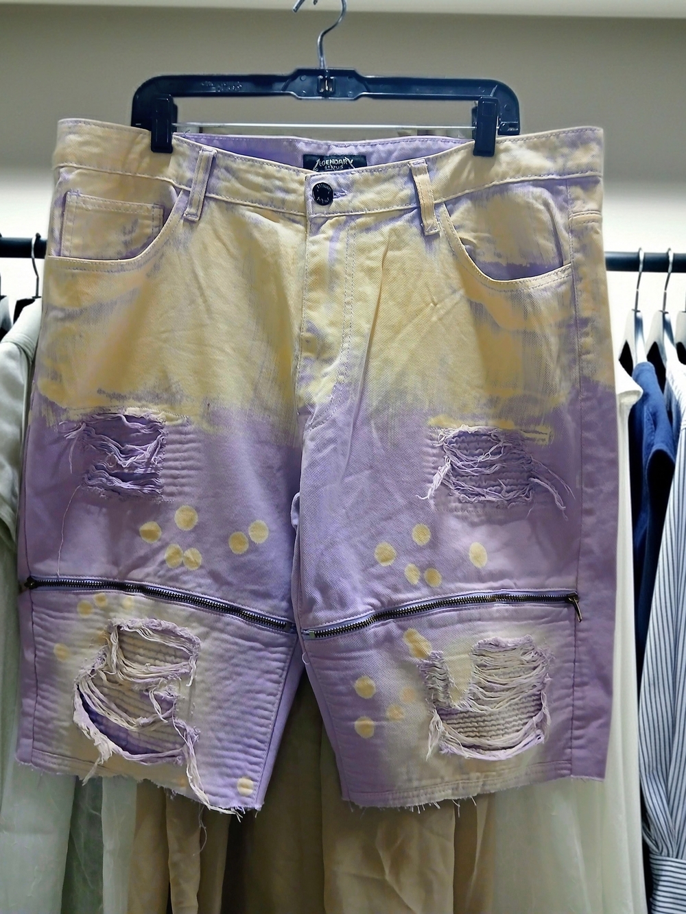 Tie-Dye Purple and Cream Distressed Men’s Shorts